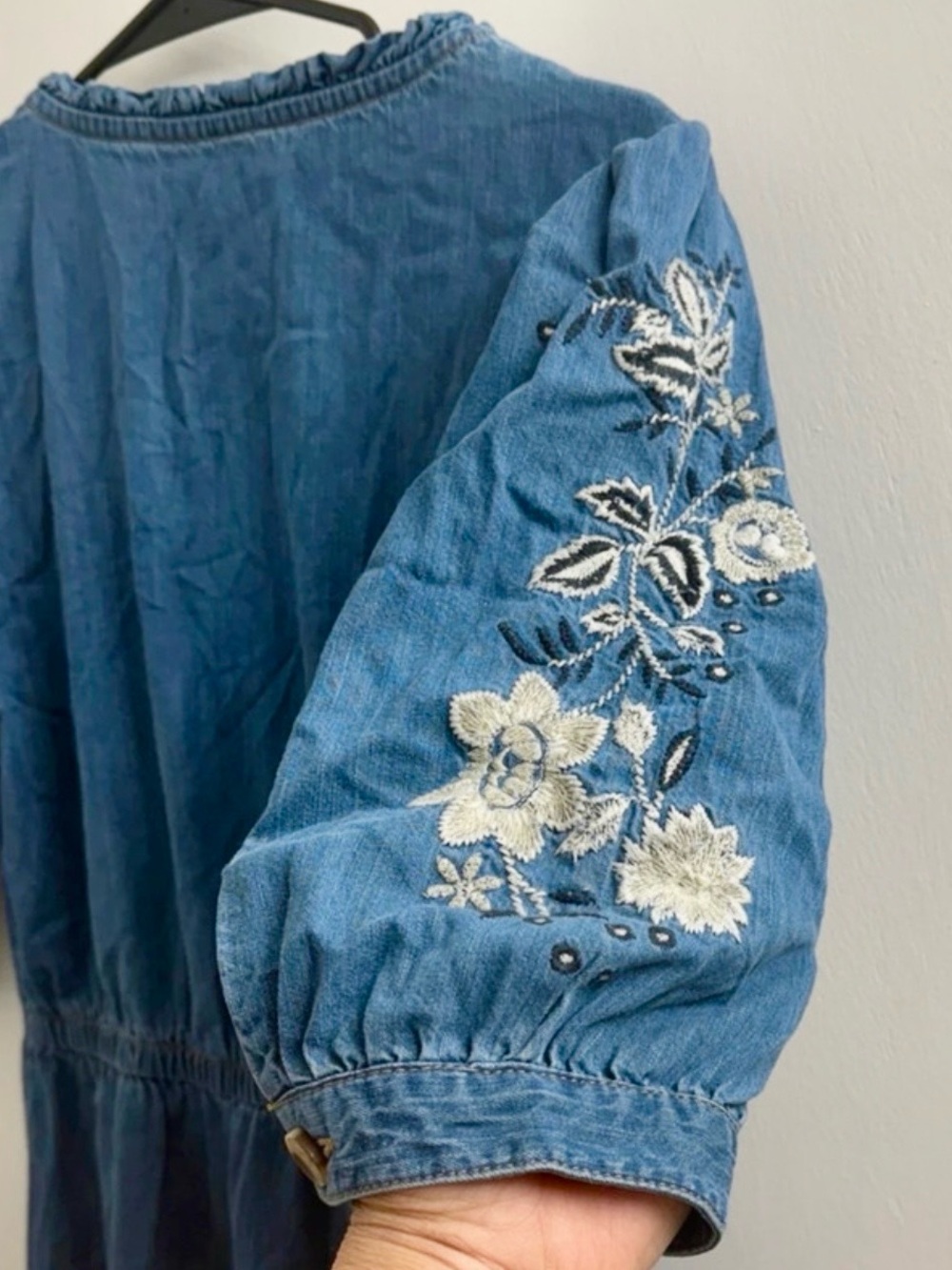 Monsoon Blue Denim Embroidered Tiered Midi Dress Size 8 - Picture 4 of 11